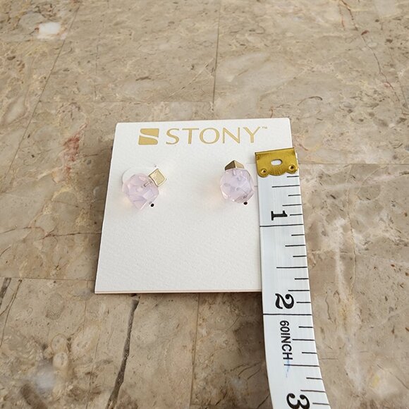 Stony Gold and Clear Pink Stud Earrings - Picture 2 of 5